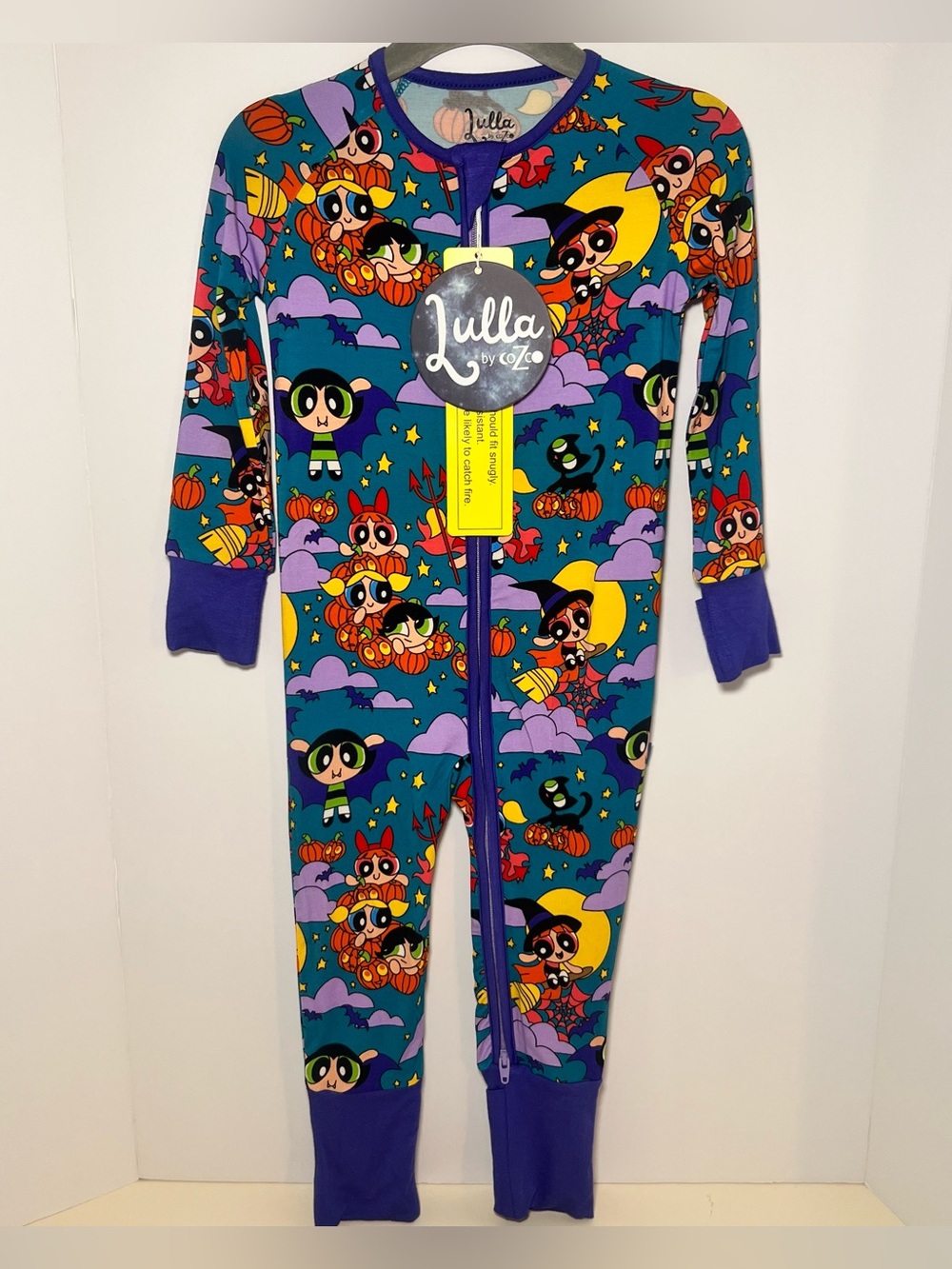 Lulla Cozco Footed Double Zip Bamboo Sleeper Halloween Powder Puff Girls Pumpkin